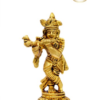 Brass Flute Krishna Statue