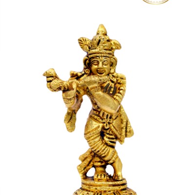 Brass Flute Krishna Statue