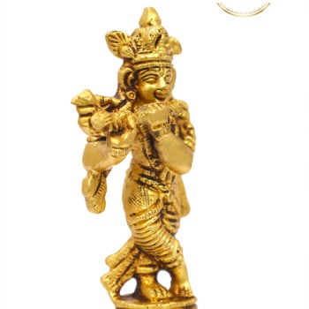 Brass Flute Krishna Statue
