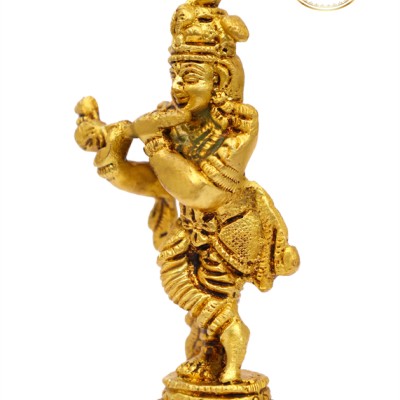 Brass Flute Krishna Statue