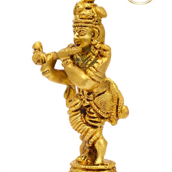 Brass Flute Krishna Statue